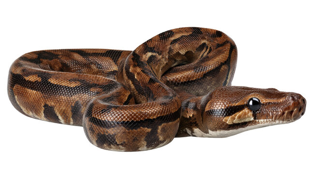 Colorful and Scaly Python Snake Coiled on a Surface with Intricate Patterns and Rich Tones