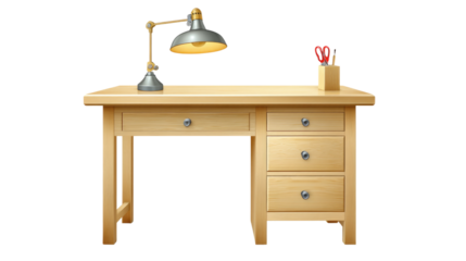 Stylish Wooden Desk with Elegant Lamp and Organized Accessories for a Productive Workspace