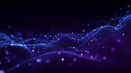 Abstract digital wave pattern with glowing particles on a dark background
