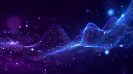 Abstract digital wave pattern with glowing particles on a dark background