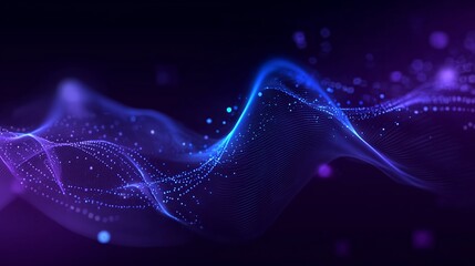 Abstract digital wave pattern with glowing particles in blue and purple hues