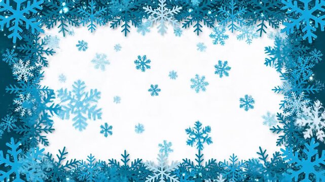 Animated snowflakes falling on white background winter season holiday theme