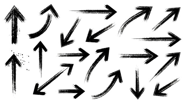 Collection of hand-drawn grunge arrows with various directions on a white background