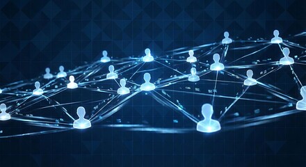 Blue digital network connection lines with user avatars