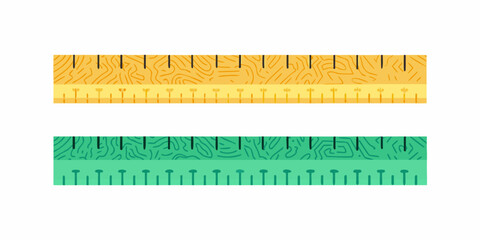 Colorful rulers with measurement markings displayed in a simple illustrative style