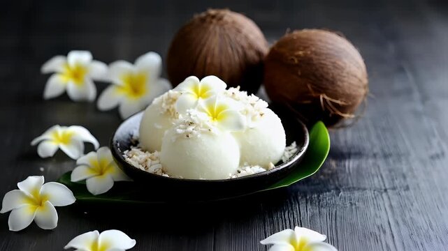 Gourmet Shredded Coconut Flakes. coconut sorbet with frangipani flowers and toasted coconut shavings.