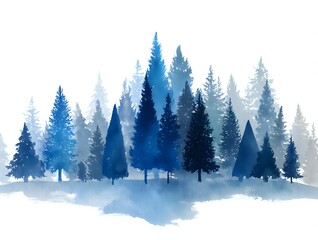 winter landscape with trees in blue color