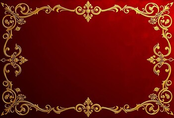 Intricate gold filigree border design on deep red velvet, art, antique