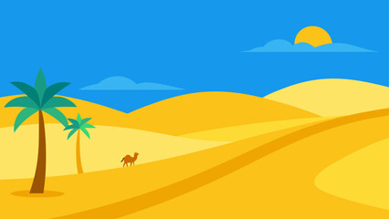 Serene Desert Mosque Illustration with Crescent Moon and Dunes