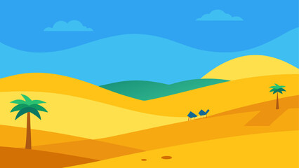 Serene Desert Mosque Illustration with Crescent Moon and Dunes