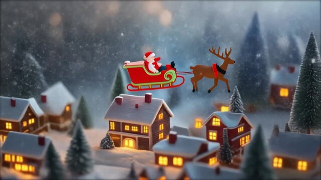 Aerial View of Miniature Santa Sleigh and Reindeer