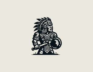 Mayan Warrior Stone black vector logo illustration