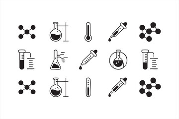 Lab Science Icon Pack for STEM Graphics Featuring Molecules and Thermometers