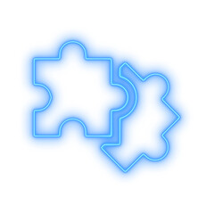 Glowing blue neon broken gear icon symbolizing a system failure or error