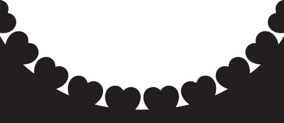 Black hearts forming a curved border on white frame