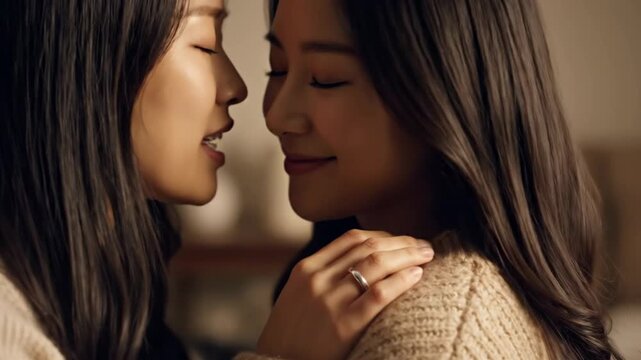 Two young women sharing a tender moment of affection and love.