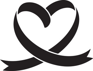 Black ribbon forming a heart shape symbol love