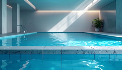 Fototapeta premium Indoor Swimming Pool with Sunlight and Modern Design.
