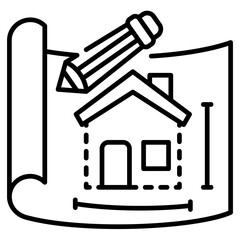 House Blueprint Plan line icon