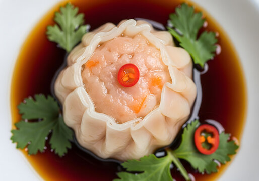 Steamed Dumplings (Khanom Jeeb) with Soy Dipping Sauce