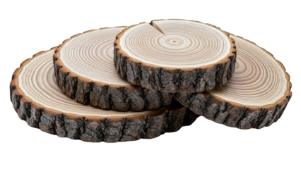 Wood Slices Stacked on White Background
