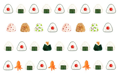 手描き水彩のおにぎり装飾ラインセット｜Watercolor Bento Rice Ball Decorative Border Lines