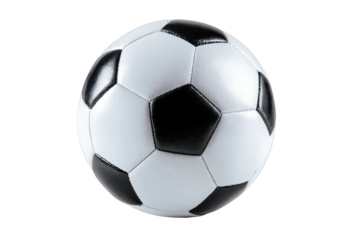 Classic black and white soccer ball isolated on black background studio shot football sport, Isolated On Transparent Background, Png Cut Out