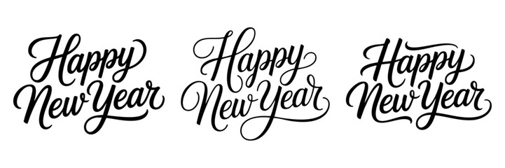 Fototapeta premium Happy New Year Black Script Typography Minimalist 