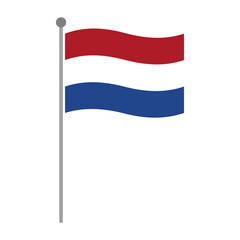 Vector illustration of the Netherlands national flag waving on a tall flagpole, featuring horizontal red, white, and blue stripes in a simple, clean patriotic design
