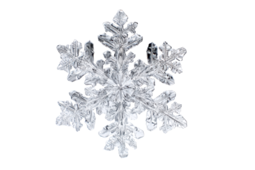 Intricate clear ice crystal snowflake macro detail on black background image, Isolated On Transparent Background, Png Cut Out
