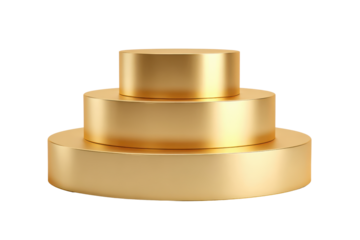 Three tiered golden cylinder podium on black background image, Isolated On Transparent Background, Png Cut Out