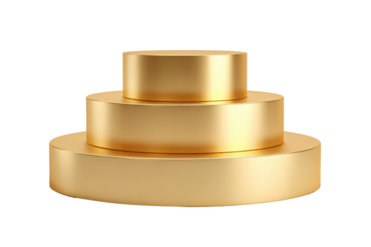 Three tiered golden cylinder podium on black background image, Isolated On Transparent Background, Png Cut Out - Powered by Adobe