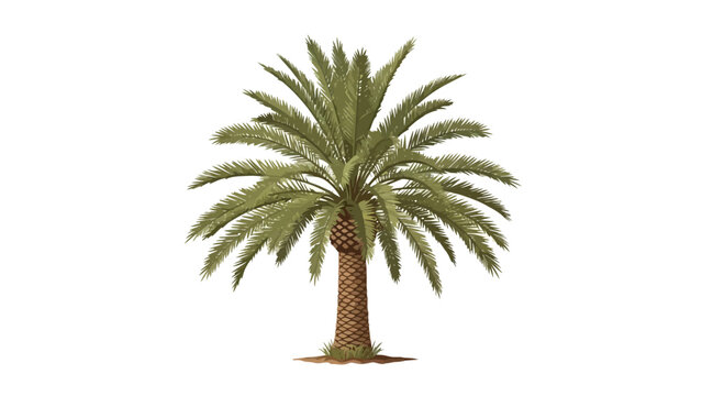 Stylized illustration of a short mature date palm tree on white background
