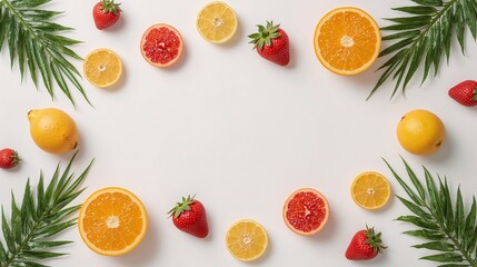 Tasteful assorted fruits with banana grapefruit and strawberry on white background fruit display photography background wallpaper