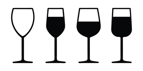 Wine glass silhouettes set, wine glasses vector icon, drink glasses silhouette