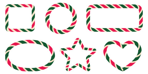 Set of Vector Geometric Lollipop Frames, a vibrant vector pack including red, green, and white striped geometric frames ideal for Christmas, seasonal decorations
