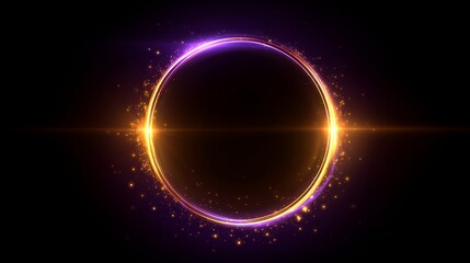 Glowing circular ring with purple and gold light effects on a dark background
