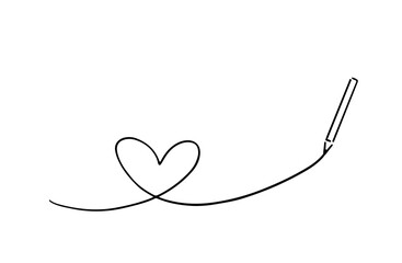 手書きのハートの短い装飾線と鉛筆・線画