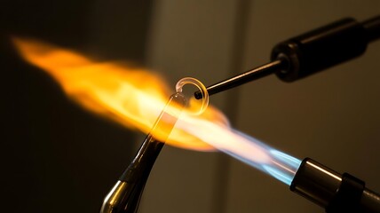 Glassblower shaping a ring with a torch flame glassblowing