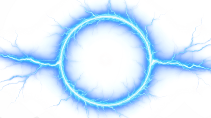 png Blue electric ring of power, lightning strike energy circle, plasma portal, shockwave abstract background, vibrant neon thunder effect