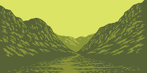 Stunning valley landscape with dramatic mountain vistas, perfect for travel blogs, outdoor adventure campaigns, and nature-themed designs