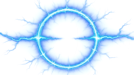Png Blue electric ring of power, lightning strike energy circle, plasma portal, shockwave abstract background, vibrant neon thunder effect.