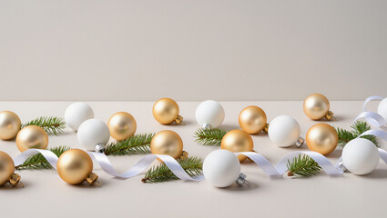Christmas celebration decorations with gold and white objects
