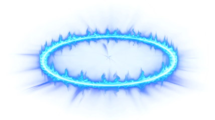 Png Blue fiery circle, magic ring of fire and smoke, glowing elliptical portal, abstract neon flame halo, fantasy power effect background.
