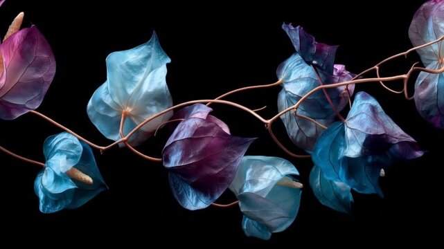 Elegant anthurium flowers in vibrant hues against a black background