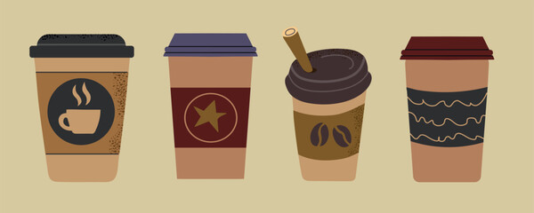 Set collection of Coffee Paper Cup icon clipart logotype isolated illustration