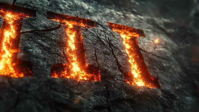 Fiery glowing stone inscription of the number three against a dark background