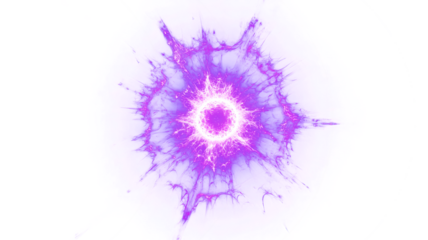 Violet purple energy explosion, abstract magical electric blast, vibrant neon shockwave, glowing power ring, cosmic particle effect background.