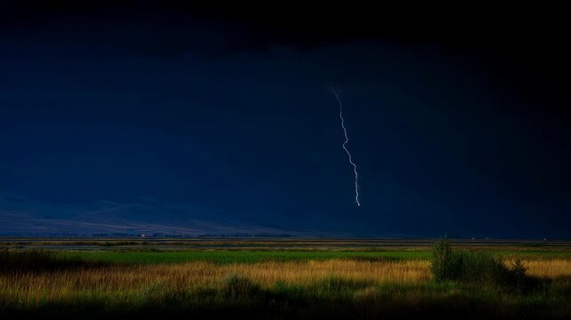 Stunning lightning storm illuminating dark skies over tranquil landscape