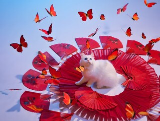 Cute red Chinese New Year cat decoration illustration